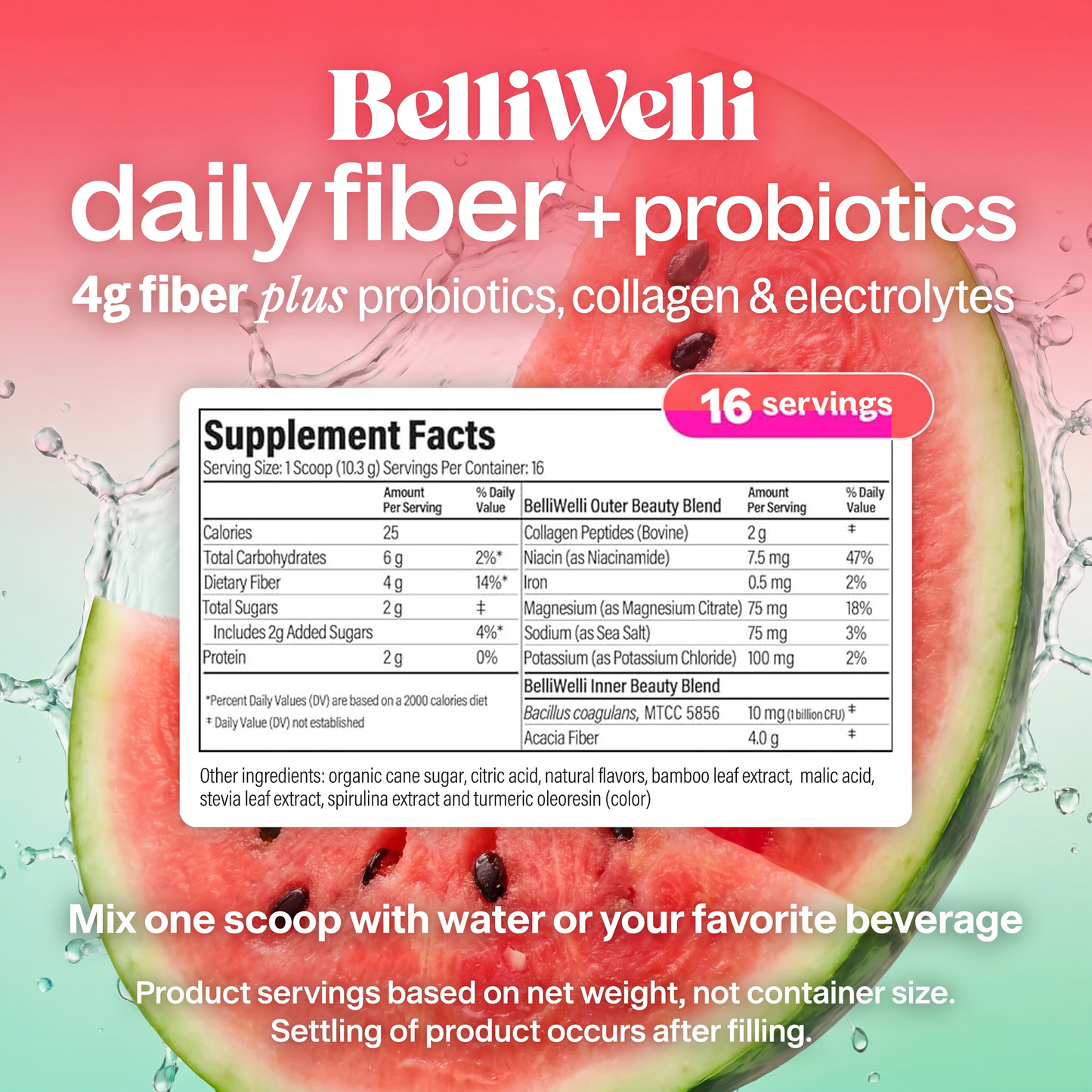 BelliWelli tabla de contenido - informacion nutricional sabor sandia