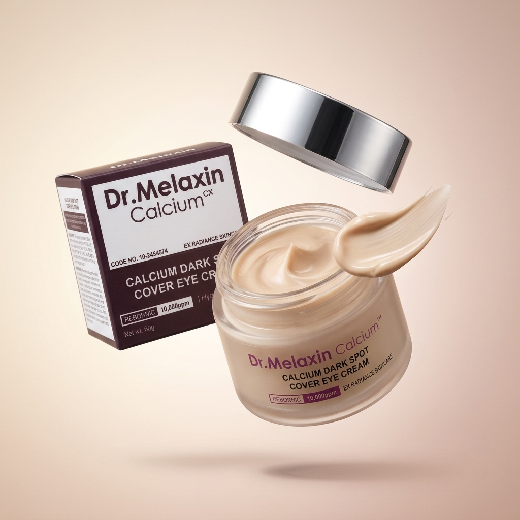 Dr Melaxin tarro abierto flotando crema contorno de ojos