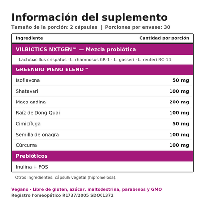 Informacion del suplemento MenoYBiotic