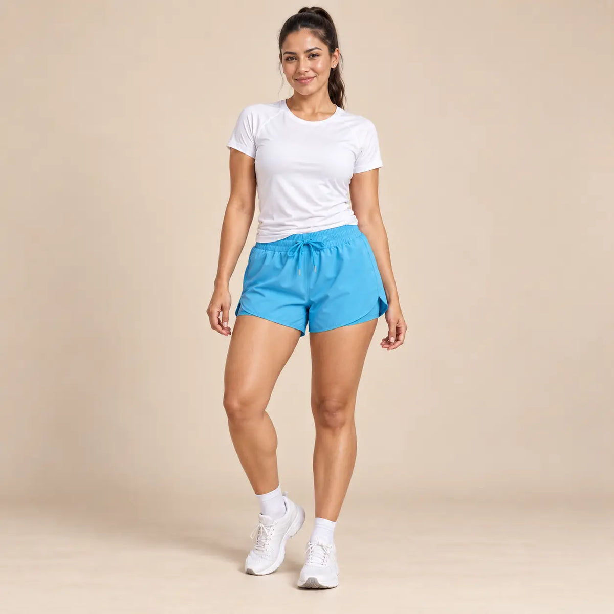 Pantaloneta running azul claro vista frontal